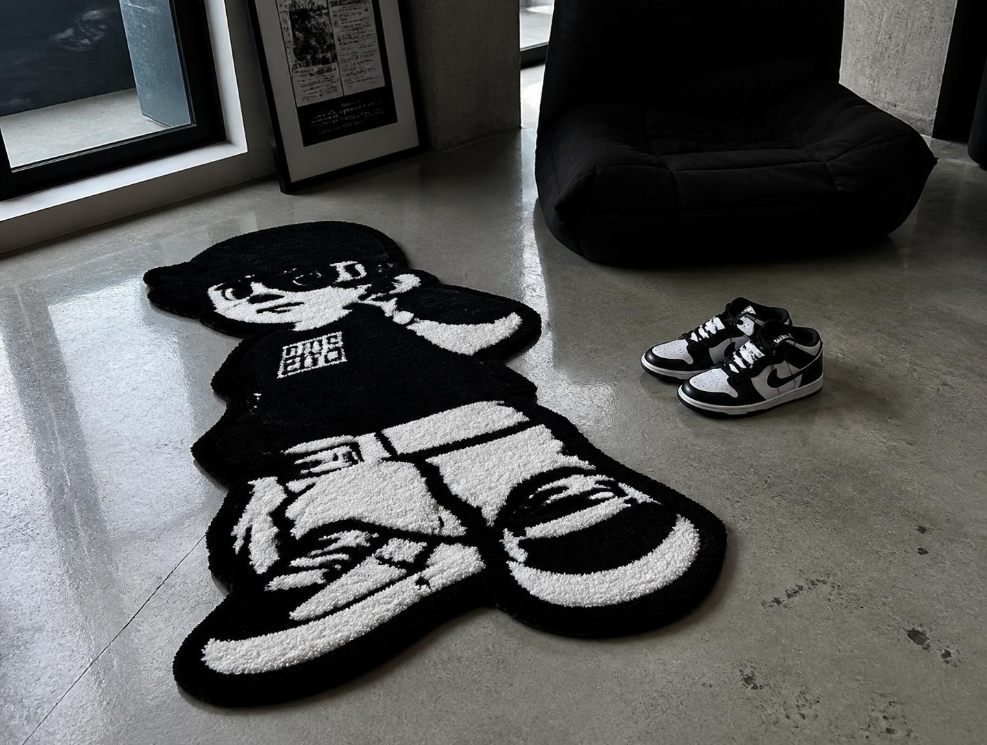 Custom tufted rug on a concrete floor